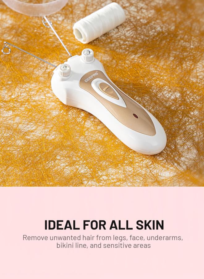 GEEPAS Rechargeable Ladies Epilator Set Safe Epilation Of All Body Parts, Great For Travel, Electric Threading Removers, Minimizes Pain, Smoother Faces, Quick And Effective White/Gold - Image 5