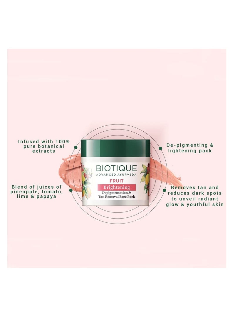 Biotique Fruit Brightening Depigmentation and Tan Removal Face Pack  Ayurvedic and Organically Tan Removal Face Pack for All Skin Types 100%  Botanical Extracts 75gm  - Image 3