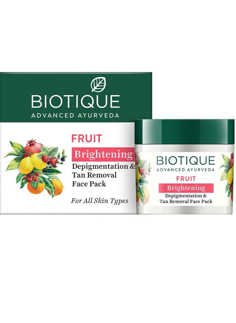 Biotique Fruit Brightening Depigmentation and Tan Removal Face Pack  Ayurvedic and Organically Tan Removal Face Pack for All Skin Types 100%  Botanical Extracts 75gm  - Image 1