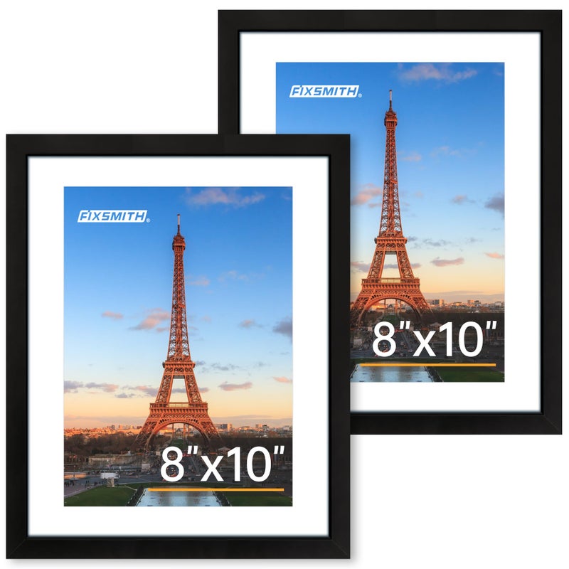 FIXSMITH 8x10 Picture Frame Set of 2, Photo Frame with HD Plexiglass, Display Pictures 5x7 with Mat or 8x10 Without Mat Multi Picture Frames Collage for Tabletop or Wall Display, Black - Image 1