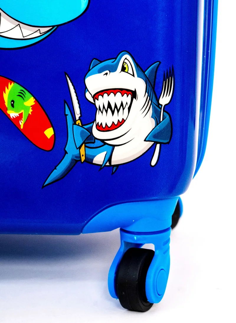منيك حقيبة سفر للأطفال مصنوعة من البولي كربونات الصلب بتصميم سمكة - 16 بوصة | أزرق - 106