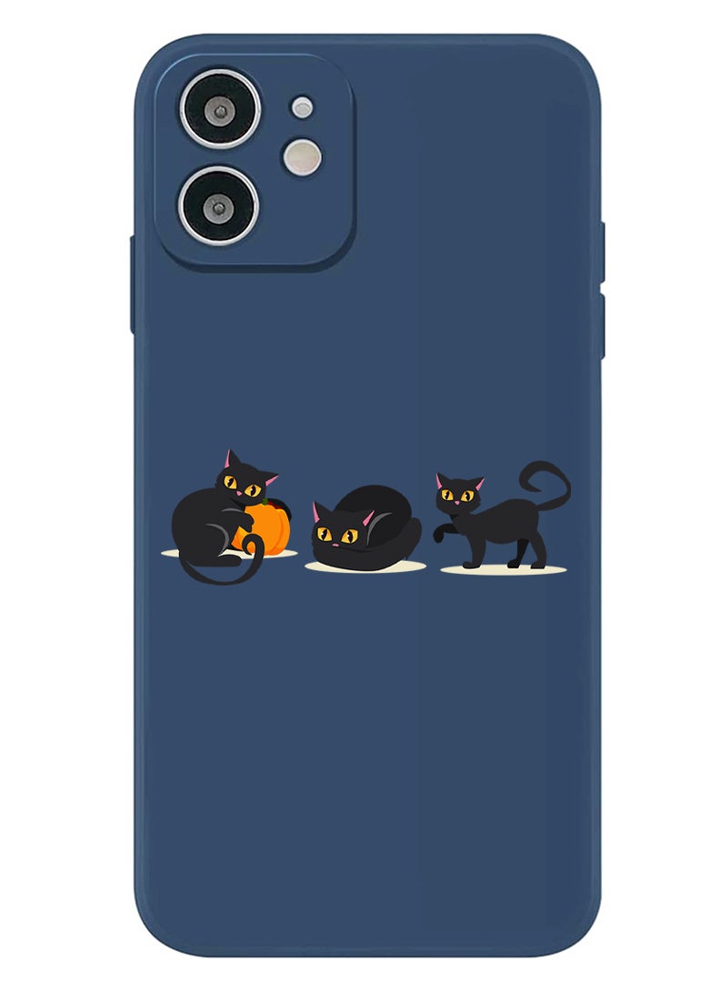 Theodor Protective Slim Fit Case Liquid Silicone Cover with Full Body Protection Anti-Scratch Shockproof Case For iPhone 12 Blue  - Cat pumpkin Halloween-01 - Image 1