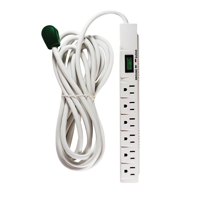 جهاز حماية من زيادة التيار GG1631515 من Go Green Power 6 مخرج 1200 جول أبيض سلك بطول 15 قدم