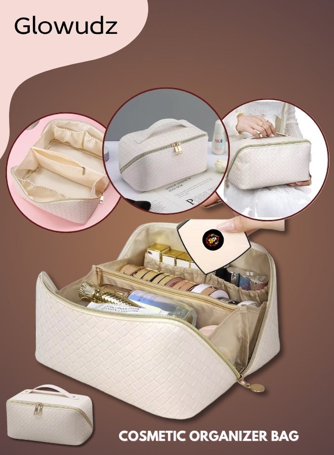 Glowudz Large Capacity Travel Cosmetic Bag PU Leather Waterproof Makeup Organizer Bag  - Image 1