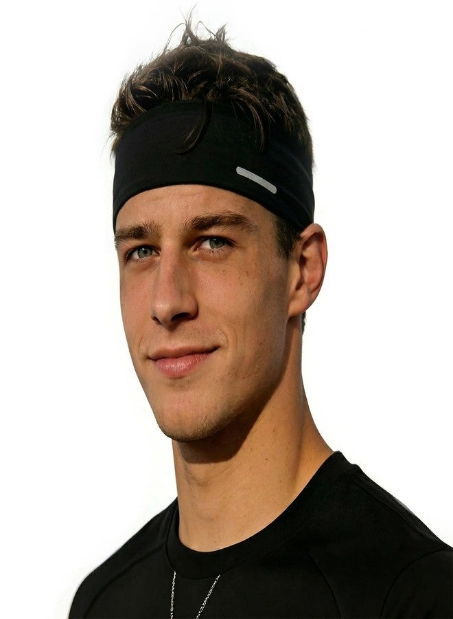 Sukeen Lightweight Sports Headbands for Men, Moisture Wicking Sweat Bands Headbands Non-Slip, Reflective Elastic Mens Headband for Running, Cycling, Gym, Fitness, Sports, Black - Image 1
