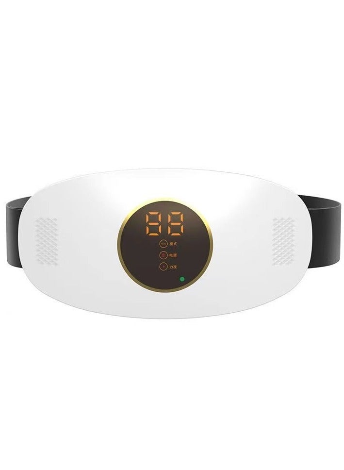 AROAQ Electric Slimming Belt, Digital Display Portable Cordless Menstrual Heating Pad, Fat Burning Vibrating Massage Belt, Abdominal Massager Machine For Women, Rechargeable model with hot compress (white)  - Image 1
