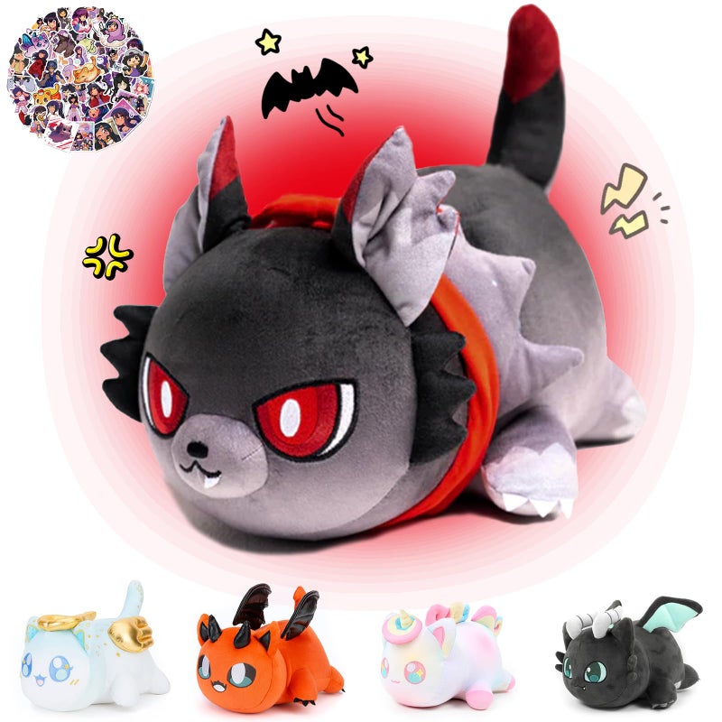 KOWSI 61-PCS 11-inches Werewolf Cat Plush + 60-Sticker - Meemeows Popular Cat Plush Collection - 100% Polyester Plushie Pillow Embroidered - Soft Stuffed Animal Collectible (Werewolf Cat)