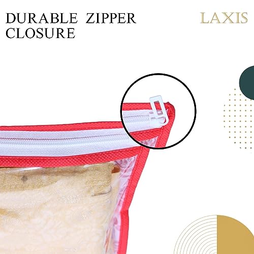 LAXIS® Non-Woven Single Saree Bags, Red Transparent Saree Covers With Zip, Saree Covers For Storage, Wardrobe Organiser, Size-36x42x2 CM (Pack of 10) - Image 2