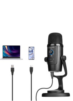 BOYA BY-Pm500 USB Condenser Microphone with Table Stand for Streaming, Podcasting, YouTube, Windows, Mac, PC, Smartphones with USB Type-C Port, Black, UHF
