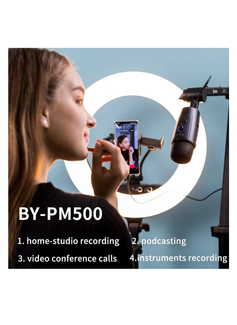 BOYA - BOYA BY-Pm500 USB Condenser Microphone with Table Stand for Streaming, Podcasting, YouTube, Windows, Mac, PC, Smartphones with USB Type-C Port, Black, UHF - Image 1