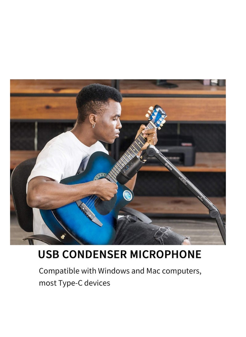BOYA - BOYA BY-Pm500 USB Condenser Microphone with Table Stand for Streaming, Podcasting, YouTube, Windows, Mac, PC, Smartphones with USB Type-C Port, Black, UHF - Image 1