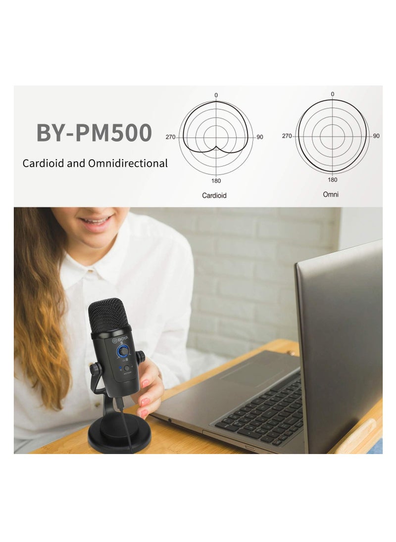 BOYA - BOYA BY-Pm500 USB Condenser Microphone with Table Stand for Streaming, Podcasting, YouTube, Windows, Mac, PC, Smartphones with USB Type-C Port, Black, UHF - Image 1