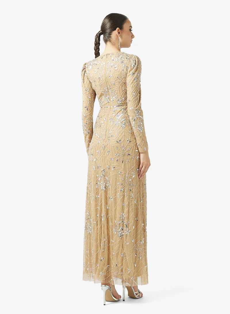 MARYISA Puff Sleeve Sequin Maxi Dress