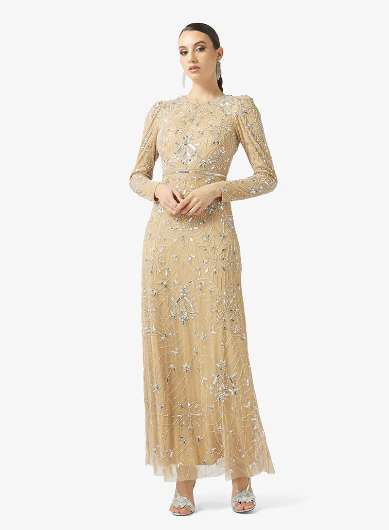 MARYISA Puff Sleeve Sequin Maxi Dress