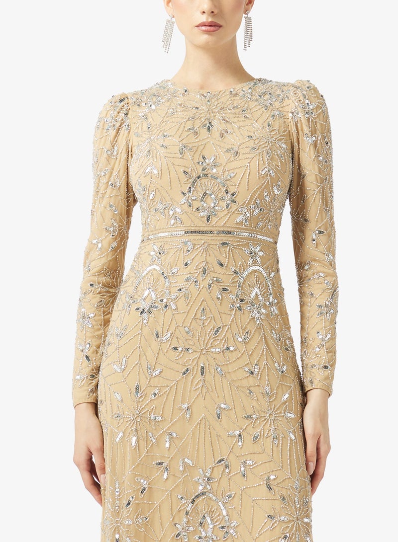 MARYISA Puff Sleeve Sequin Maxi Dress - Image 4