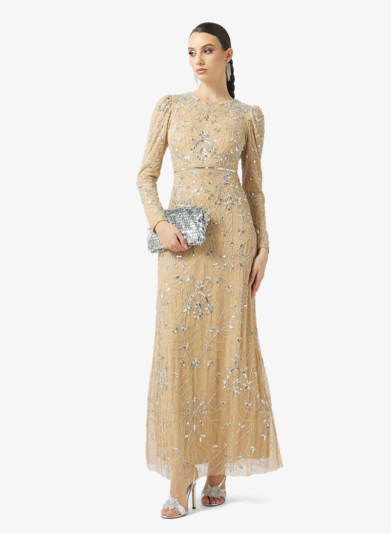 MARYISA Puff Sleeve Sequin Maxi Dress - Image 5