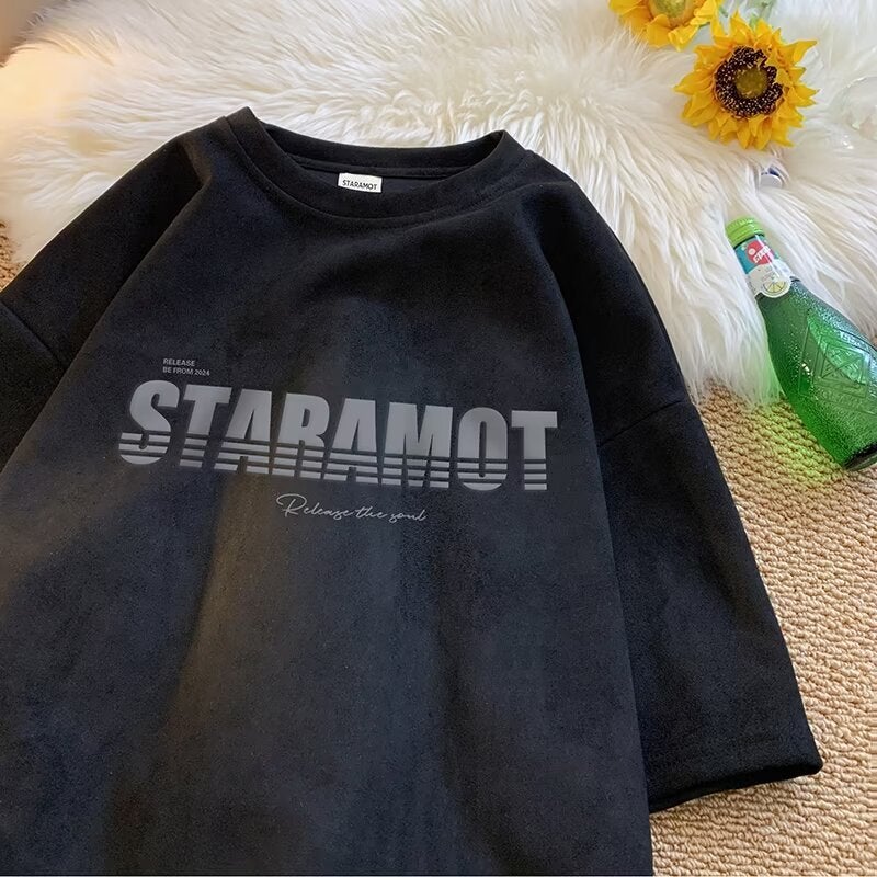 Suede Heavy Short-sleeved T-shirt Men's Summer Trendy Brand Fashionable Ins American Style Retro Loose Casual Half-sleeved T-shirt - Image 1