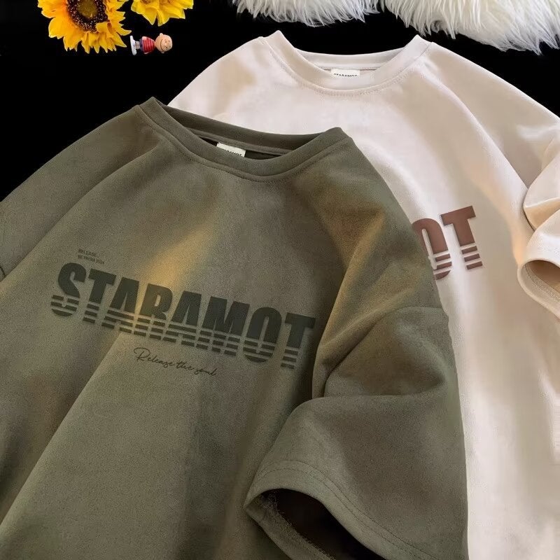 Suede Heavy Short-sleeved T-shirt Men's Summer Trendy Brand Fashionable Ins American Style Retro Loose Casual Half-sleeved T-shirt - Image 2