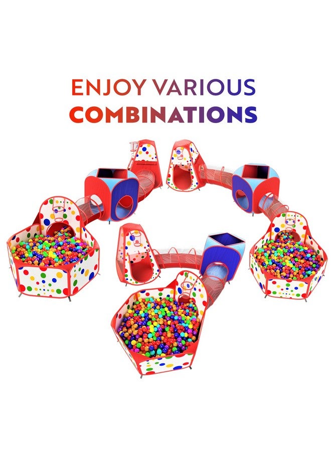 Playz 5-Piece Kids Play Tents Crawl Tunnels And Ball Pit Popup Bounce Playhouse Tent With Basketball Hoop For Indoor And Outdoor Use With Red Carrying Case - Image 2