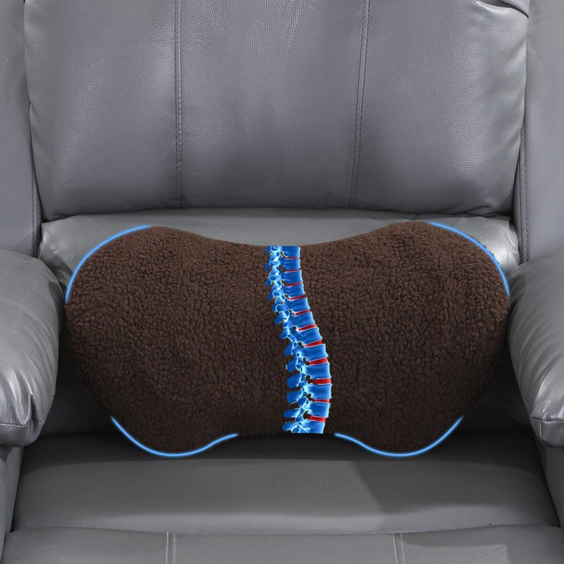 ROYALAY Sherpa Lumbar Support Pillow for Recliner, Memory Foam Back Pillow for Chair, Warm Couch Back Cushions for Elderly with Machine Washable Cover, Lumbar Pad for Car Office Chair, Brown - Image 1