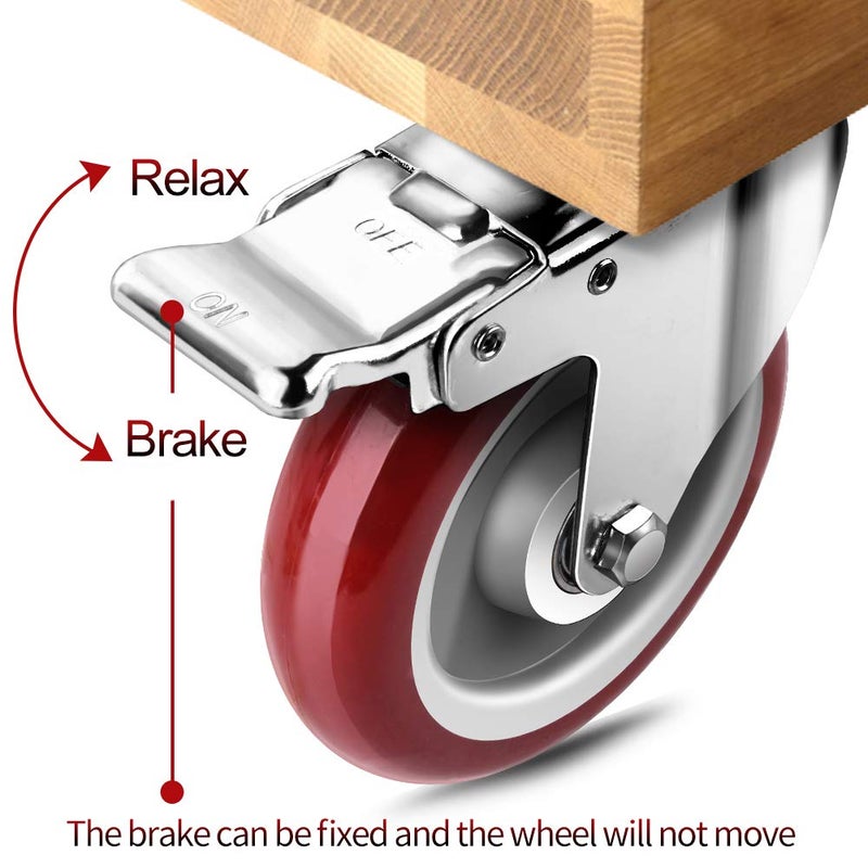 Spacecare 5 Caster Wheels Set of 4 Lockable Bearing Plate Caster Wheels with Brakes 360degree Swivel Casters Wheels for Furniture and Workbench Cart 1460Lbs with 360 Degree No Noise Plate Castors - Image 3
