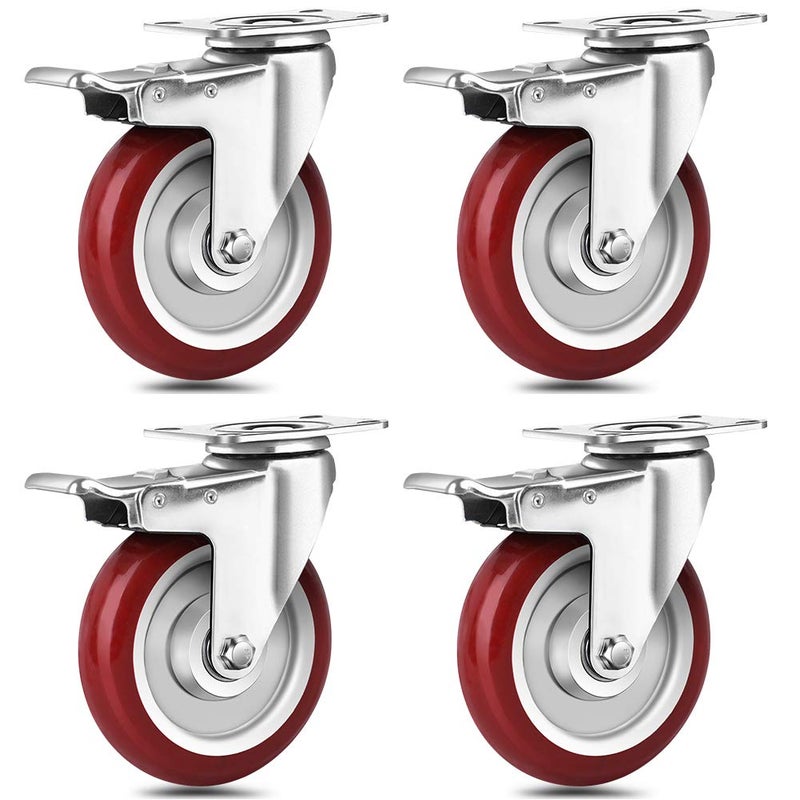 Spacecare 5 Caster Wheels Set of 4 Lockable Bearing Plate Caster Wheels with Brakes 360degree Swivel Casters Wheels for Furniture and Workbench Cart 1460Lbs with 360 Degree No Noise Plate Castors - Image 1