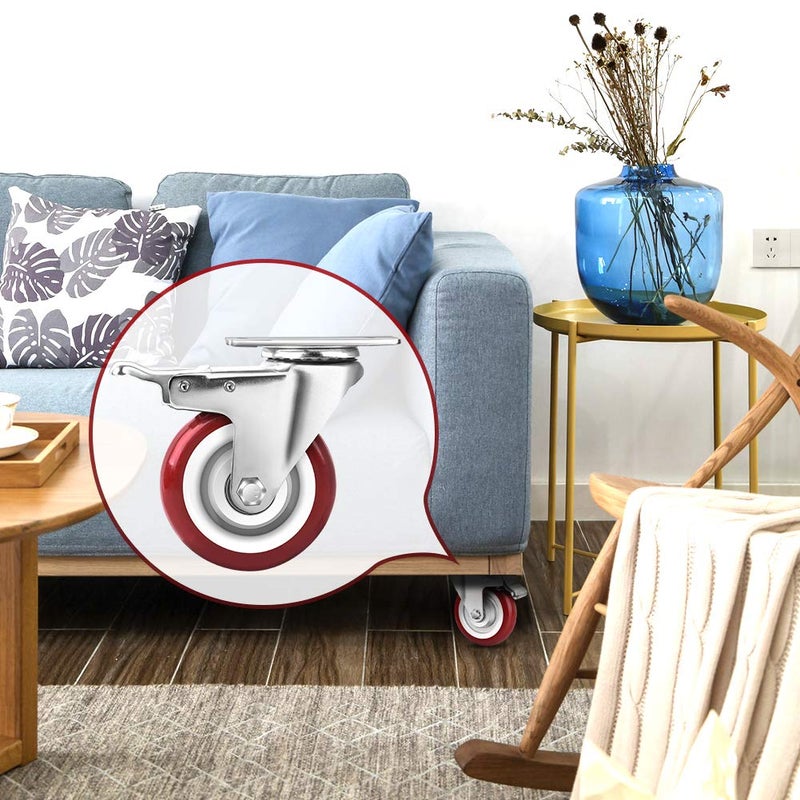 Spacecare 5 Caster Wheels Set of 4 Lockable Bearing Plate Caster Wheels with Brakes 360degree Swivel Casters Wheels for Furniture and Workbench Cart 1460Lbs with 360 Degree No Noise Plate Castors - Image 5