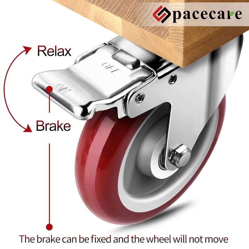 Spacecare 5 Caster Wheels Set of 4 Lockable Bearing Plate Caster Wheels with Brakes 360degree Swivel Casters Wheels for Furniture and Workbench Cart 1460Lbs with 360 Degree No Noise Plate Castors - Image 2