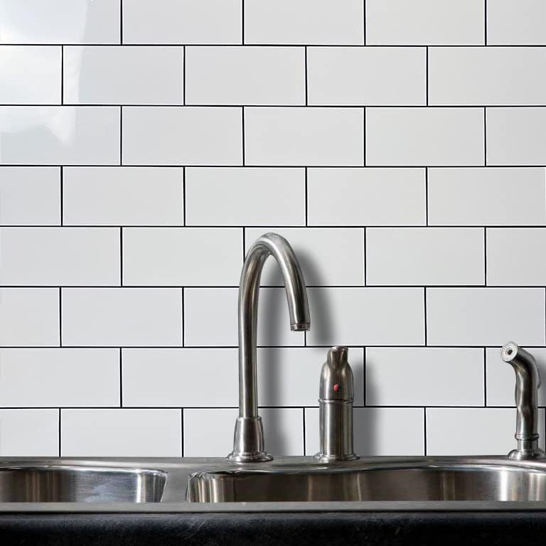 AULIGET 100-Piece Polished White Thick PVC Peel and Stick Backsplash, 3" x 6" Waterproof Subway Tile Peel and Stick Wall Tiles for Kitchen & Bathroom - Image 1