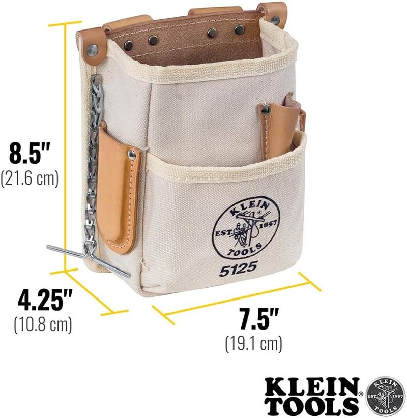 Klein Tools 5125 Canvas and Leather 5-Pocket Tool Pouch with Chain Tape Thong - Image 3