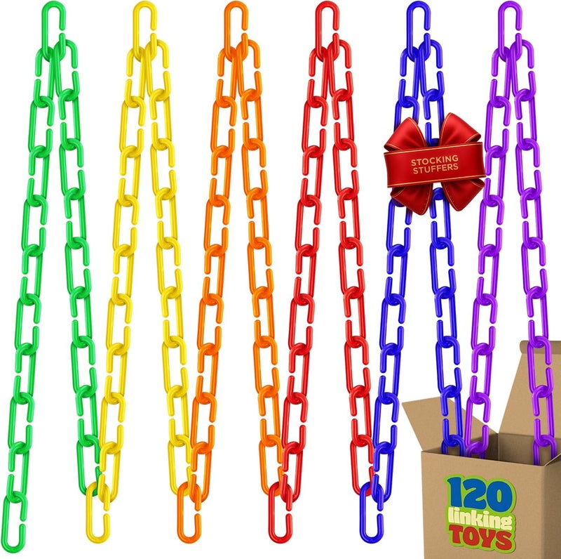 Skoolzy 120 Pcs Plastic Chain Links Rainbow - Math Links for Preschoolers, Math Manipulatives for Early Learning, Perfect for Classroom Activities, Fine Motor Skill Development - Image 1