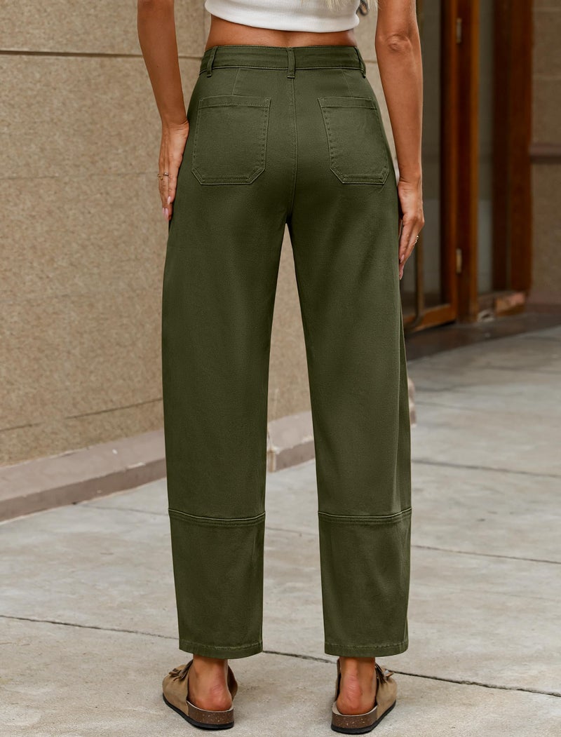 Eddoyee Women Barrel Cropped Pants, High Waisted Casual Loose Pants Harem Trousers with Cuff Split Designï¼ˆArmy Green Mï¼‰ - Image 3