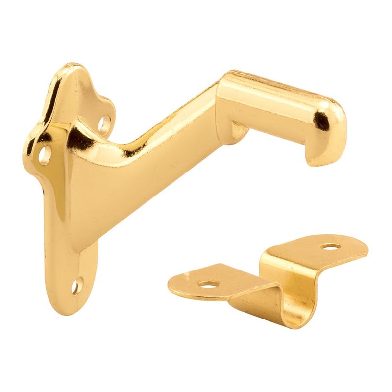 PrimeLine MP90464 Hand Rail Bracket Brass Plated Zinc Diecast with Stamped Steel Clip 4 Pack