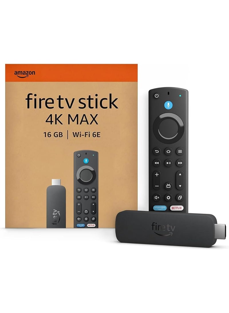 Fiire TV Stick 4K Max (الجيل الثاني) مع جهاز التحكم الصوتي (الجيل الثالث) جهاز تشغيل وسائط ذكي (Streaming Media Player) يدعم Wi-Fi 6