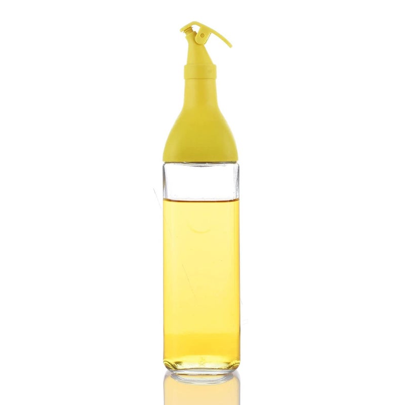 PLENARO Olive Oil Dispenser Clear Glass Cooking Oil and Vinegar Cruet Leakproof Condiment Container with Cap No Drip Olive Oil Carafe Decanter for Kitchen Square Yellow - Image 1