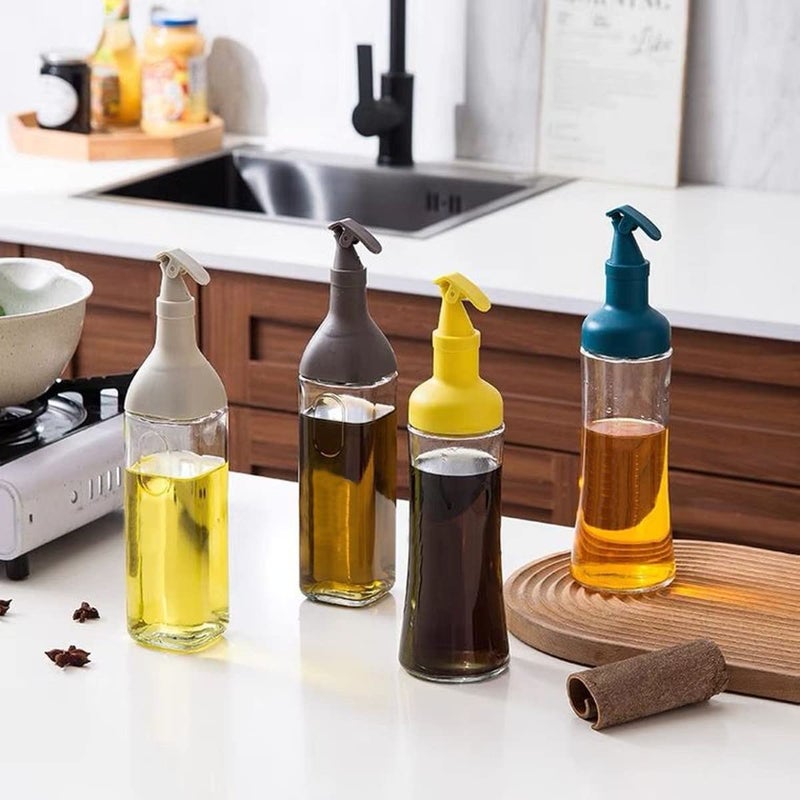PLENARO Olive Oil Dispenser Clear Glass Cooking Oil and Vinegar Cruet Leakproof Condiment Container with Cap No Drip Olive Oil Carafe Decanter for Kitchen Square Yellow - Image 4