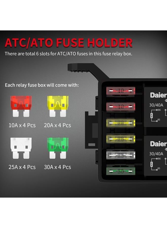 DaierTek 12V Fuse and Relay Box 6 Slots Relay Block 6 Slots ATC/ATO Fuse and Relay Block with Relay Universal Waterproof Fuse and Relay Box Kit for Automotive Car Truck Marine Boat - Image 4