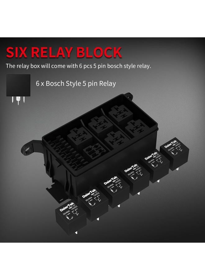 DaierTek 12V Fuse and Relay Box 6 Slots Relay Block 6 Slots ATC/ATO Fuse and Relay Block with Relay Universal Waterproof Fuse and Relay Box Kit for Automotive Car Truck Marine Boat - Image 3