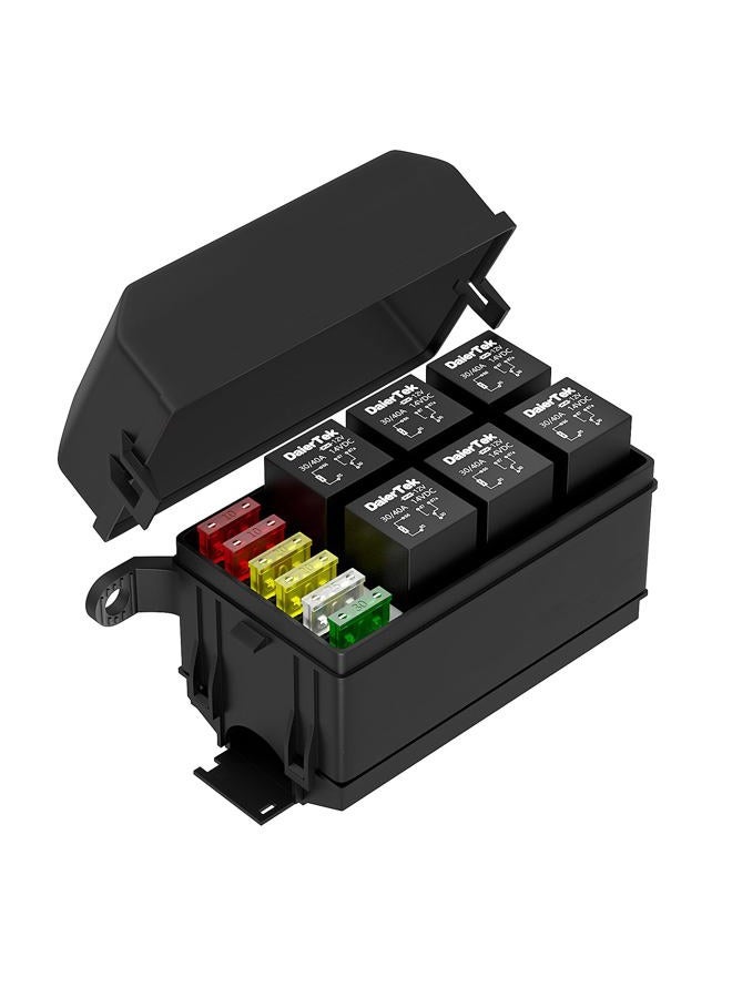 DaierTek 12V Fuse and Relay Box 6 Slots Relay Block 6 Slots ATC/ATO Fuse and Relay Block with Relay Universal Waterproof Fuse and Relay Box Kit for Automotive Car Truck Marine Boat - Image 1