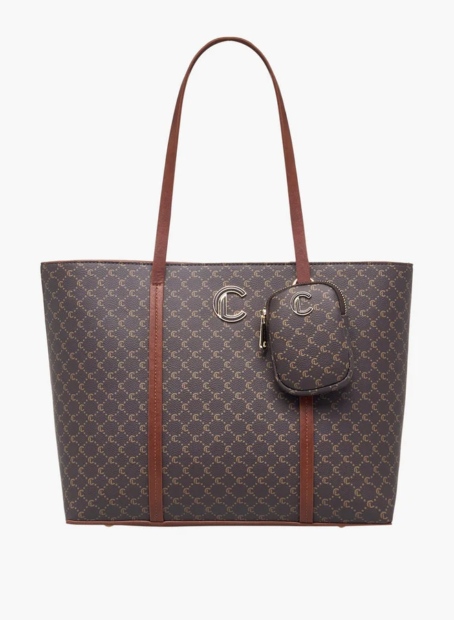 لو كونفورت Monogram Print Tote Bag with Zip Closure and Pouch