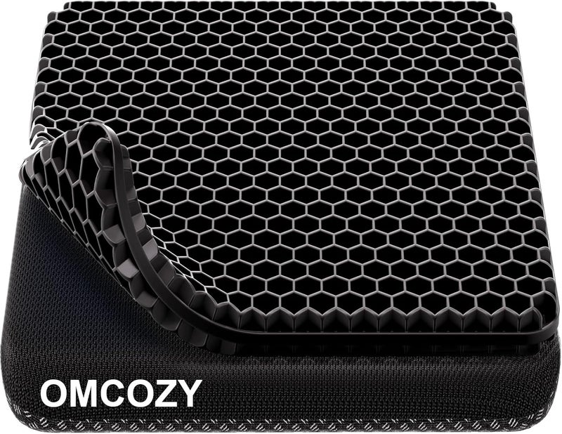 OMCOZY وسادة مقعد جل OMCOZY، تصميم قرص العسل السميك الكبير القابل للتنفس والتبريد، يمتص نقاط الضغط، مع غطاء مانع للانزلاق، للكرسي المكتبي والمنزل والسيارة والكرسي المتحرك، أسود - Image 1