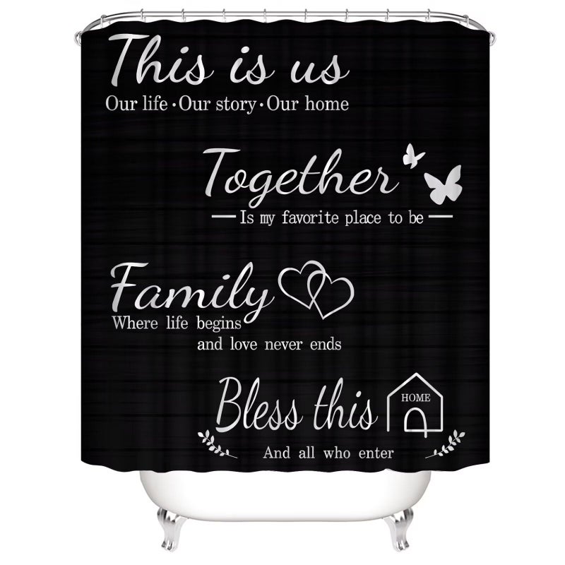 AZHM Family Shower Curtain Set Black Home Bathroom Set with Shower Curtain and Rugs and Accessories Bathroom Decor Curtain with 12 Hooks - Image 2