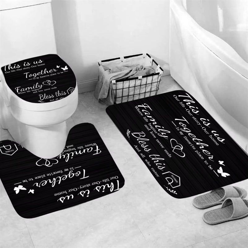 AZHM Family Shower Curtain Set Black Home Bathroom Set with Shower Curtain and Rugs and Accessories Bathroom Decor Curtain with 12 Hooks - Image 3
