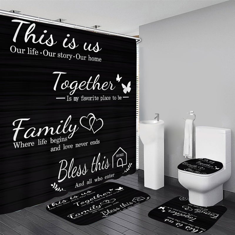 AZHM Family Shower Curtain Set Black Home Bathroom Set with Shower Curtain and Rugs and Accessories Bathroom Decor Curtain with 12 Hooks - Image 1