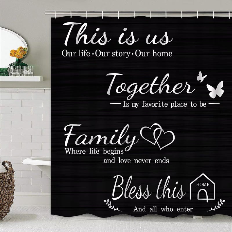 AZHM Family Shower Curtain Set Black Home Bathroom Set with Shower Curtain and Rugs and Accessories Bathroom Decor Curtain with 12 Hooks - Image 5