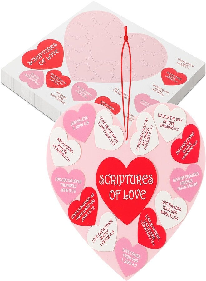 DoubleFill مجموعة زينة عيد الحب المسيحية للأطفال من DoubleFill - 24 قطعة من القلوب الورقية الكبيرة/المتوسطة و312 قطعة من القلوب الصغيرة المزخرفة، أشغال يدوية كنسية للأطفال في مدرسة الأحد، مجموعة زينة لتعليق الكتاب المقدس (عبوة من 24 قطعة) - Image 1
