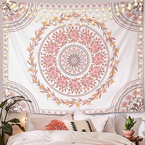 FLY SPRAY Wall Tapestry for Bedroom Aesthetic Pink Mandala Wall Hanging Large Boho Trippy Tapestries Bohemian Art Tapistry Hippie Floral Tapastry Decor For Bedroom Ceiling Living Room Dorm (60ʺ × 80ʺ) - Image 2