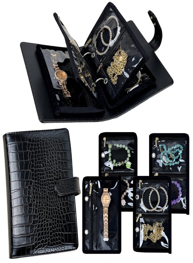 LingLingo Travel Jewelry Organizer Case,Small Jewelry Bags Jewelry Storage Book Ring Binder with Clear Zipper Velvet Pouch for Traveling - Image 1