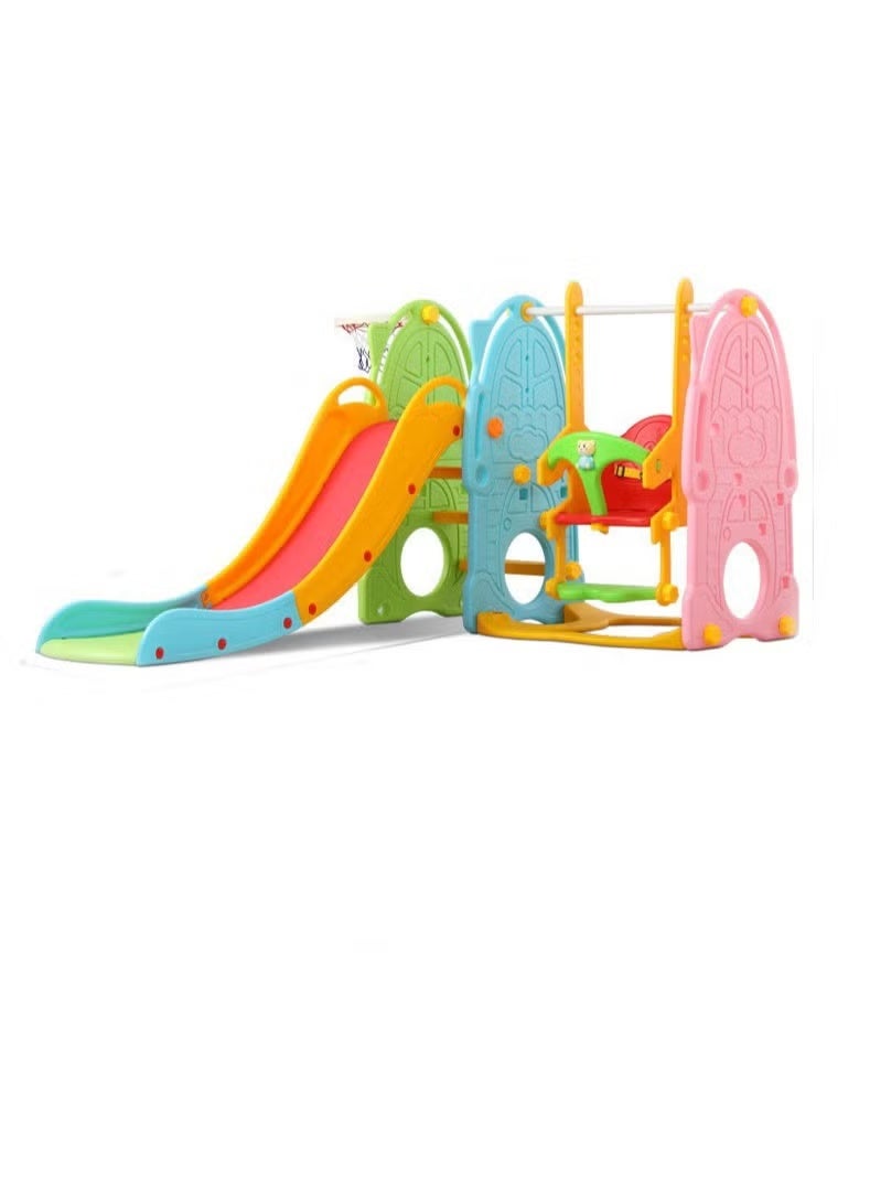 فول جوي مجموعة زحليقة وأرجوحة مع حلقة كرة سلة وموسيقي 4*1 للأطفال،مجموعة ملعب داخلي وخارجي للأطفال الصغار،مجموعة ألعاب متسلقة للأطفال - Image 1