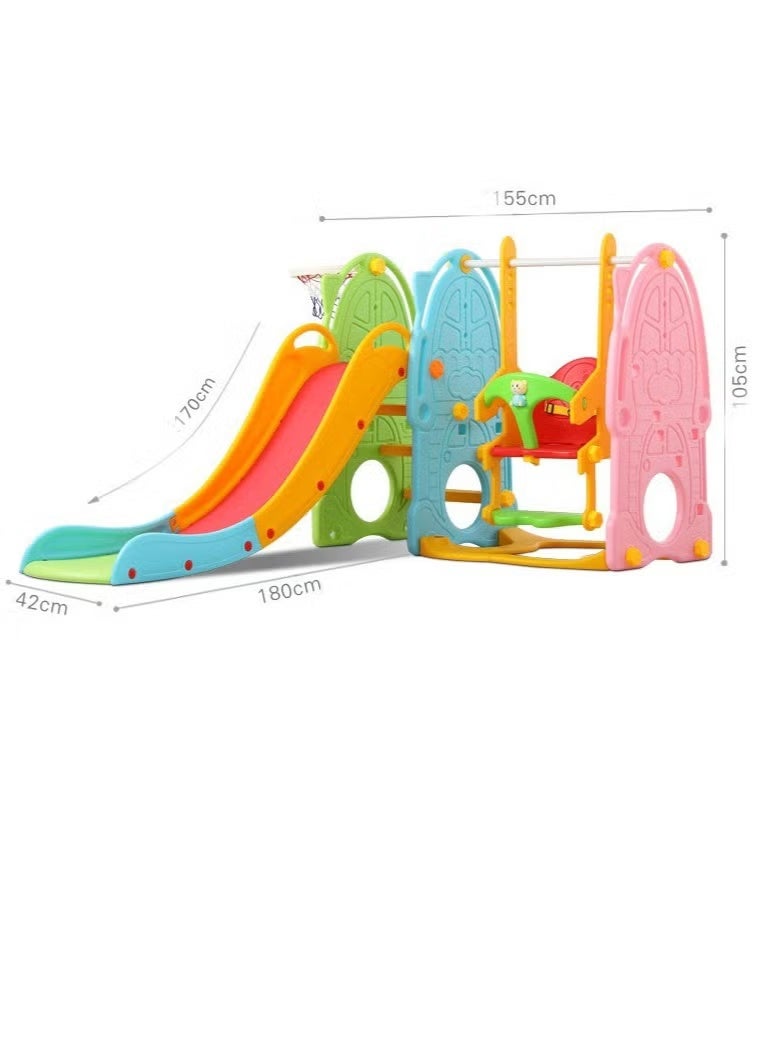 فول جوي مجموعة زحليقة وأرجوحة مع حلقة كرة سلة وموسيقي 4*1 للأطفال،مجموعة ملعب داخلي وخارجي للأطفال الصغار،مجموعة ألعاب متسلقة للأطفال - Image 2